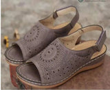Breakj Summer New Large-Size Slope Hedley Sandals Women Hollow Flat Heel Buckle With Retro Hole