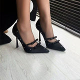 Breakj Temperament Bow Tip Black Water Drill Spring And Autumn Single Shoes Women's Shoes 2025 New Sexy High