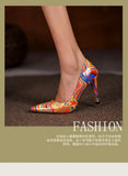 High Heels Pumps Satin New Stiletto Heels Abstract Printing Classic Pointed Toe Ladies Sexy High Heels Shoes