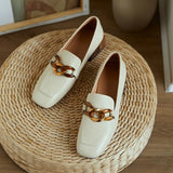 Real Leather Women Pumps Fashion Chain Thick Heels Shoes For Woman Casual Loafers Office Lady Daily Footwear Size