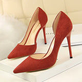 Breakj Simple Thin Heel Ultra High Heel Suede Shallow Tip Sexy Nightclub Show Thin Side Hollow Single