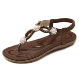 2018 Woman Sandals Bead Bohemian Clip Toe Comfortable Thong Shoes Boho Elastic Band Back Strap Flat Beach
