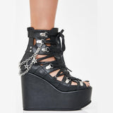 Hot Leisure Wedges Cage Ankle Bootie Shoes 2023 Summer Gothic Style Shoes Women Gladiator Platform High Heels Casual