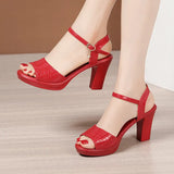Heels, Thick Heels, Women's Summer 2023 New Large Sizes 40-43, There Are Still Hundreds Of Lacquered Leather Open-Toed High-Heeled