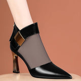 Spring Autumn New Hollow Ankle Boots Thin Heel Ladies with Breathable High Heels Mesh Pointed Toe