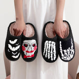 Bat Embroidered Cotton Slippers Ghost Indoor Home Shoes for Women Plus Size Warm Plush Slippers Soft Flat Shoes