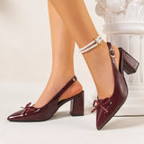 Breakj New Baot French Leather Tip Bows Coarse Heel High Heels Sexy Back Empty With Cold
