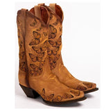 Women's Embroidered Butterfly Cowgirl Boots Western Boots Womens Retro Knee High Boots Handmade Leather Cowboy Boots Large