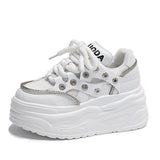 Breakj Sole Small White Shoes Female 2024 Autumn New Fashion Rivets Small Show Thin Loose Cake Shoes Lace Casual Sports