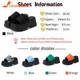 Dropship 2023 Summer Brand New Women Single Band Platform Sandals Black Nylon Chunky Platform Wedges Slipper