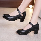 Size 32-43 Block Heels Platform Shoes Women Pumps 2021 Black White Heels Mary Jane Shoes Ladies Wedding Shoes