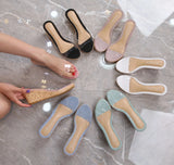Summer New Mid-heeled 6.5CM Transparent Sequined Slippers Women Platform Sole Wedges Sandals Women Comfortable Beach