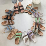 Summer Unisex Beach Holiday Cork Slippers 2023 Men Casual Double Buckle Outside Slides