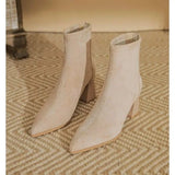Spring and Autumn New Fashion Pointed Matte Leather High Heels for Wearing Women's Elastic Boots Comfortable Single
