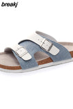 New Summer Men Camouflage Cork Slipper Canvas Non-slip Buckle Outside Beach