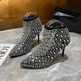 Women Sandals Full Rhinestone Mesh Summer Boots Women Zapatos Transparentes De Mujer Size 43 Goth High Heels Cowboy