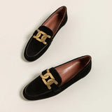for Women 2022 Women's Loafers Kid Suede Cowhide Female Flat Shoes Metal Buckle Moccasins Casual Mocasines