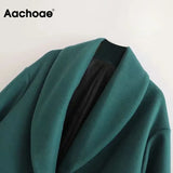 Elegant Green Long Woolen Coat Women Vintage Single Breasted Warm Overcoat Winter Long Sleeve Pockets Chic