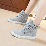 and Autumn Round Head High-top Belt Buckle Decoration Front Lace-up Canvas Shoes Breathable Women's Shoes