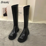 Autumn Winter Shoes Women Long Boot Shoes Thick Sole Knight Knee High Boots Designer Round Toe PU Leather