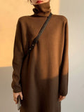 Casual autumn winter Pile collar thick maxi weater pullovers dress Women basic loose sweater female turtleneck long