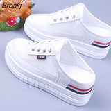 Women's Shoes Summer Mules White Slippers Platform Casual Mesh Hollowed Student Outdoor Breathable Spring Footwear Fashion