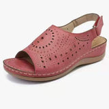 Breakj Summer New Large-Size Slope Hedley Sandals Women Hollow Flat Heel Buckle With Retro Hole