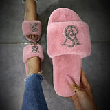 Summer Women Shoes Fur Slippers Flat Sandals Female Open-Toe Shoes Women Sandals Casual Plush Style Ladies Winter Plus