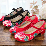 Breakj Heel Single Shoes Spring And Summer New Thick Heel Women's Shoes Cheongsam Embroidered Shoes Mary Jane Retro National Style High Heel National Style