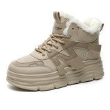 Women Letter Pattern Winter Fleece-lined Thermal Chunky Sneakers Non-slip Thick Soled Sports Sneakers platform cotton