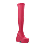 Furtado 2022 spring autumn Women Over The Knee High Boots Pointed Toe wedges Heels slip on platform white Thigh High