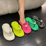 Summer Soft Pearl Flip Flops Women Eva Clip Toe Non Slip Beach Slippers Woman 2023 Cute Platform Slides Sandals