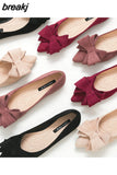 Size 42 Spring Bow Flats Shoes Woman Butterfly-Knot Ballets OL Office Shoes Pointed Toe Shallow Slip On Foldable