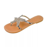 Beaded Gold Slippers Women Summer Beach Sandals Outdoor Cute Starfish Sandals Ladies Flip Flops Plus Size 43