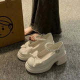 Breakj Jane Small Leather Shoes Female Platform Increased Spring 2023 New Sweet Bow Shallow Mouth Single Shoes A Word