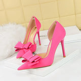 Breakj Korean Version Of Fashion Sweet High-Heeled Shoes Super High Heel Shallow Mouth Tip Head Side Hollow Bow Single