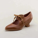 Retro Mary Jane Pumps Woman Vintage Lace Up Low Heel Dress Zapatos Ladies Brand Design Butterfly Wing Derby Shoes Plus