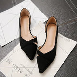 Women Flats Pink Black Pure Color Plus Small Size 34 Large 41 42 43 44 Suede Leather Pointed Toe Office Lady Flat Heel