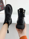 2021 Black Platform Boots Women Boots Winter Leather Boots Lace Up Ankle Boots Motorcycle Thick Heel Platform High