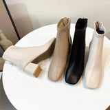 Women Ankle Boots Female Square Toe High Heels Short Boot Ladies Warm Plush Zipper Platform Shoes Botas Mujer