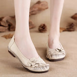 Women Loafers Genuine Split Leather Flat Heels Flower Round Toe Soft Solid Sandals Platform Ladies Shoes Zapatos De Mujer