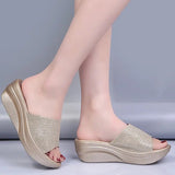 Slippers Women's 2023 Summer New Thick Sole Wedge Heel Flip-Flops Open Toe Ladies Fashion Solid Color Sandals