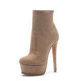 Furtado 2022 Women Platform Short Boots Round Toe Stilettos Heels Boots Fashion Suede Slip on Big Size 43 Women's