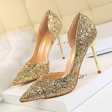 Breakj Sexy Nightclub Show Thin Women's Shoes Thin Heel High Heel Shallow Pointed Head Side Hollow Out