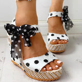 Sandals Dot Bowknot Design Platform Wedge Female Casual High Increas Shoes Ladies Fashion Ankle Strap Open Toe