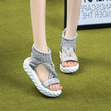 Elastic Mesh Platform sandals 2019 Summer shoes women Fashion Open toe flat High heel sandals Sweet Slip-On female