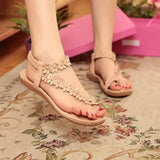 Women Sandals Summer Flat Heel Bohemian Sandal Flower Flip Flops Ladies Elastic Band Open Toes Summer Beach