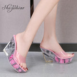 Footwear Sliper Confortable For Women Shoes Summer Crystal Sexy High Heel 10.5cm Rose Flower Platform Ladies