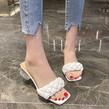 New Square Heel Slippers Women Rope Plaid Open Toe Women Outdoor Slippers Mujer Elegant Shoes Sandels for Women Summer