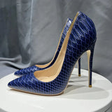 Navy Blue Croc-Effect Women Pointed Toe High Heel Shoes Elegant Ladies Fashion Stiletto Pumps Plus Size